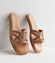 New Look Wide Fit Rose Gold Diamante Sliders